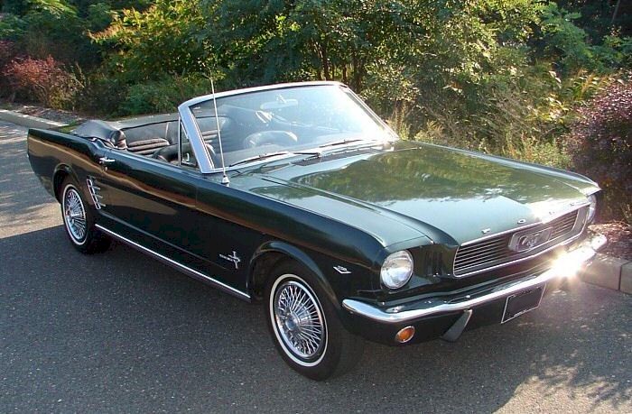 Ivy Green 1966 Mustang convertible right front view