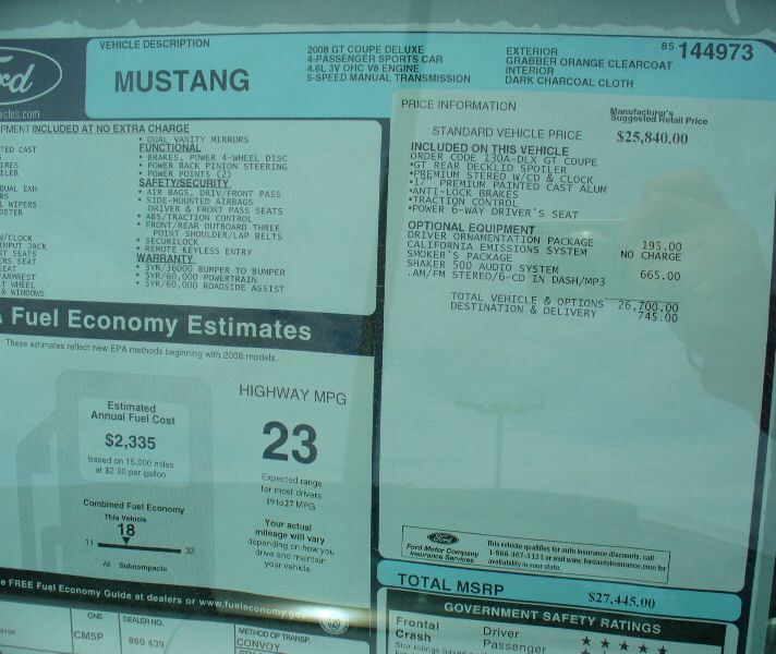 Mustang invoice