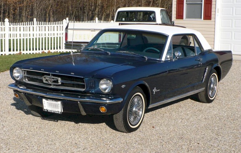 Caspian Blue 1964 Mustang with white vinyl roof