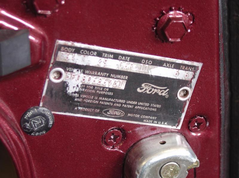 Door tag 1965 Mustang Convertible
