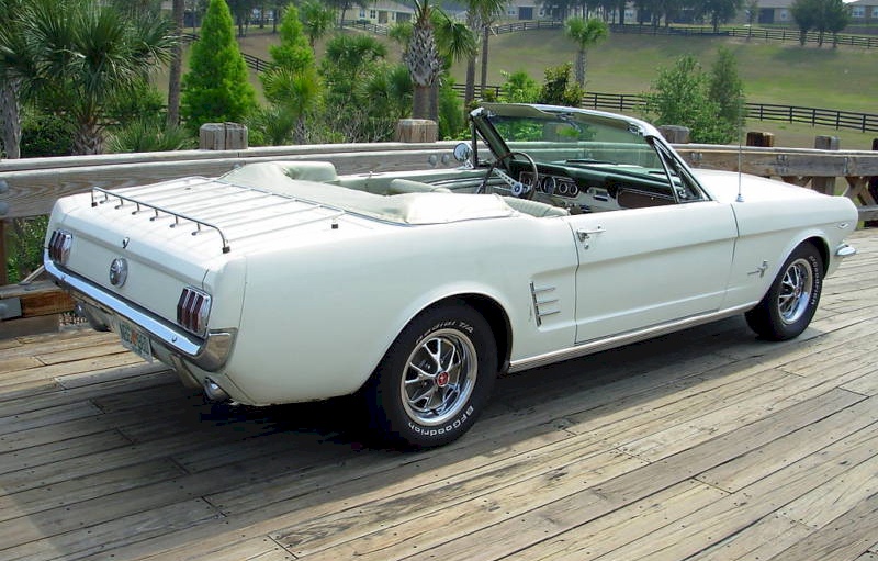 Wimbledon White 66 Mustang convertible