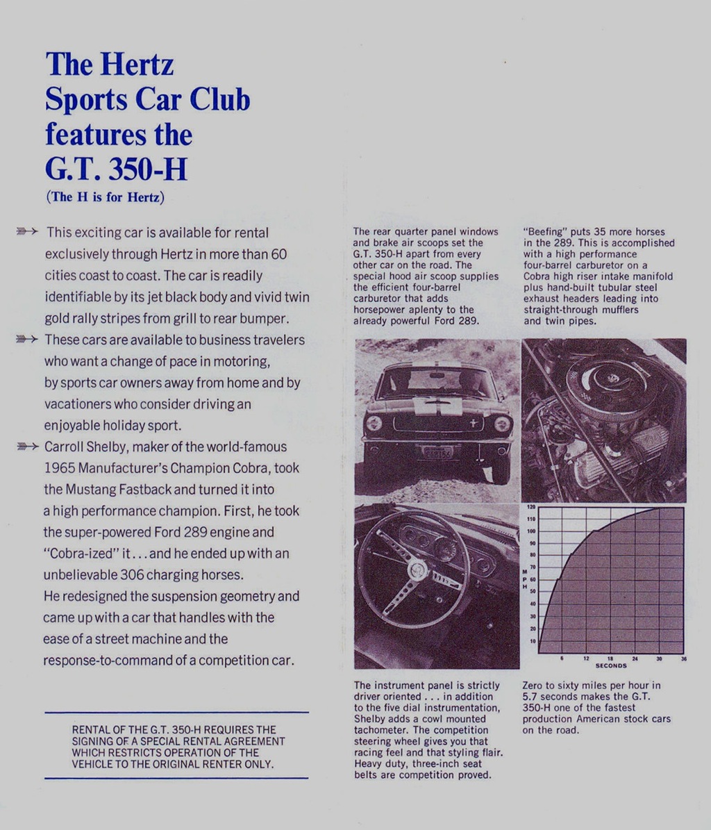 1966 Hertz Brochure Mustang Shelby GT350
