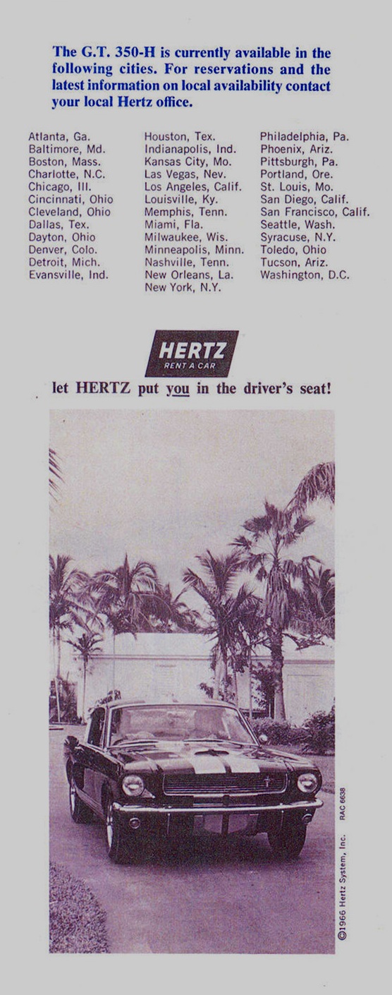 1966 Hertz Brochure Mustang Shelby GT350