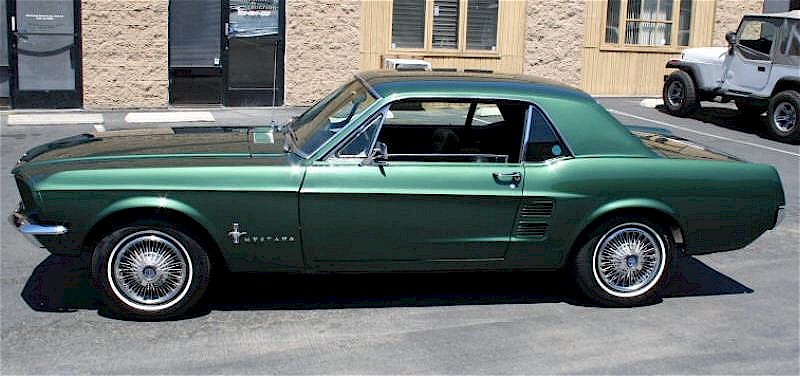 Dark Moss Green 1967 Mustang left side view