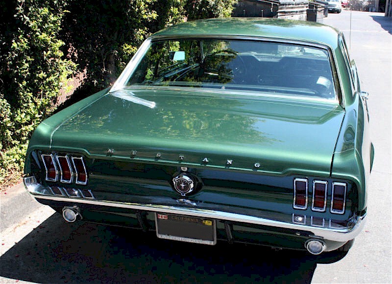 Dark Moss Green 1967 Mustang rear view
