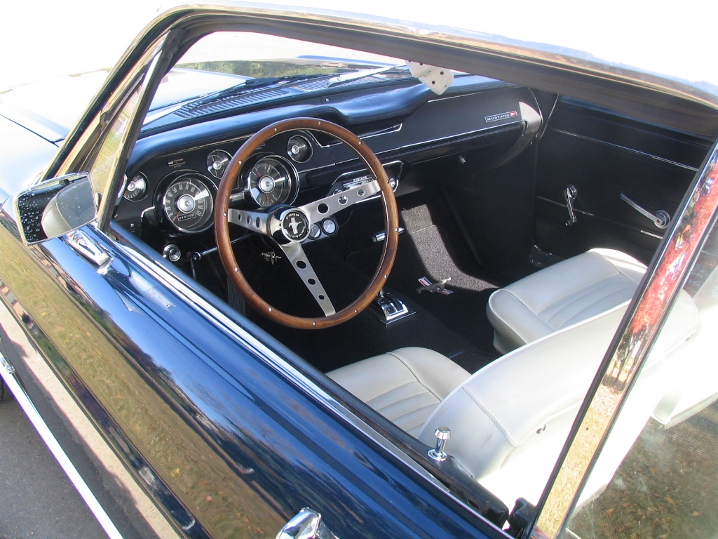 White and Blue Interior 1967 Mustang GT Hardtop