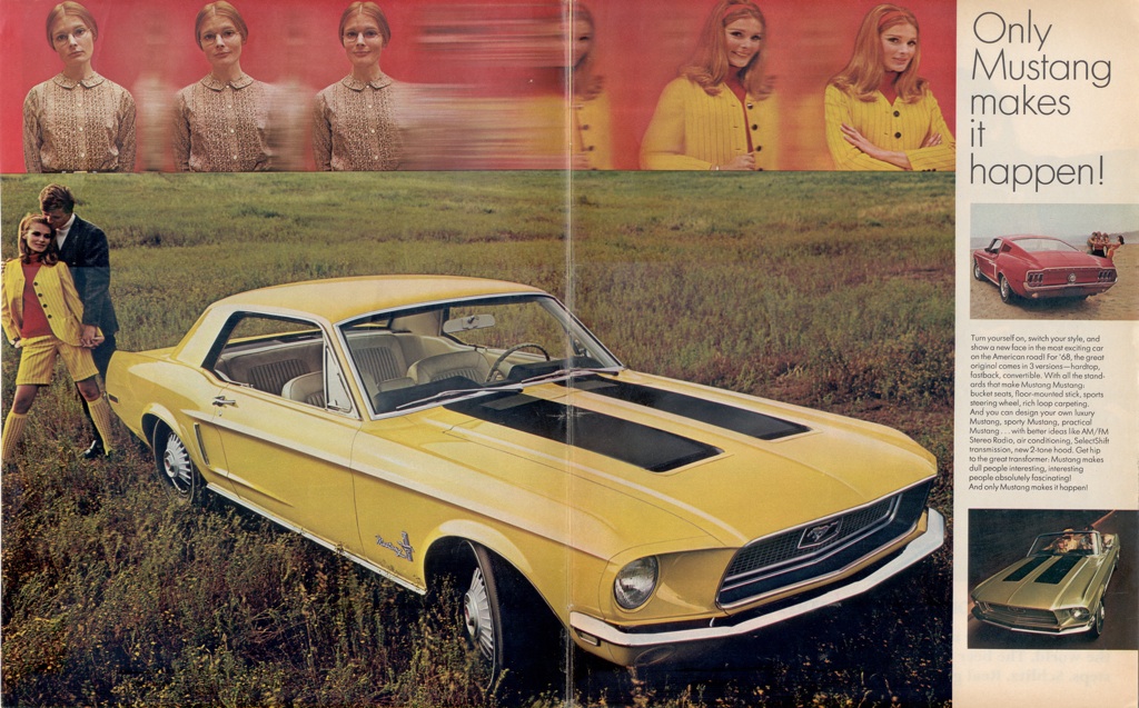 1968 two page Mustang magazine advertisement