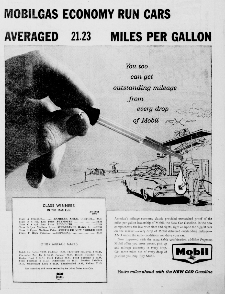 1960 Mobil Economy Run Official Results