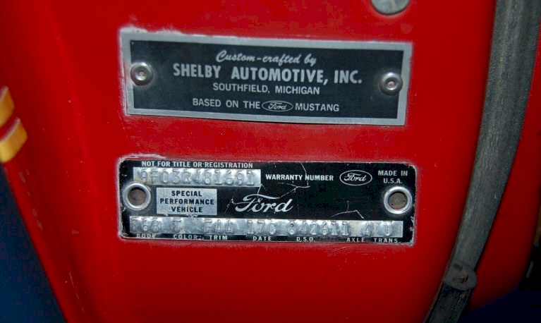 1969 Shelby GT-500 Data Plate