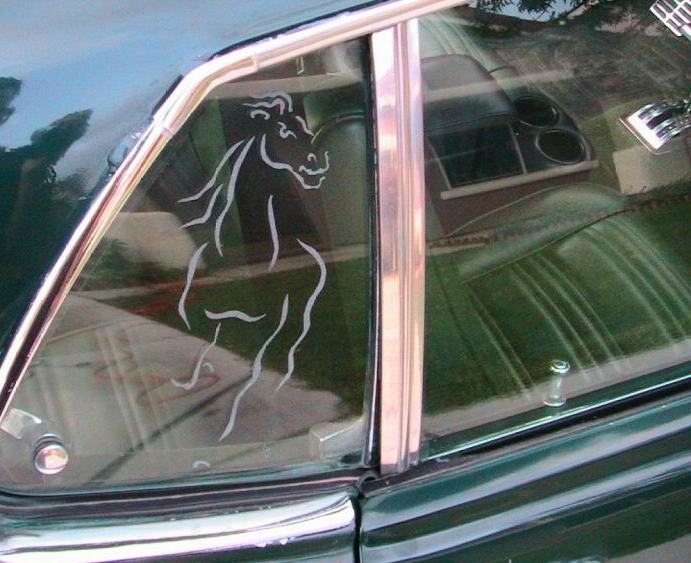Pony Etched Rear Quarter Window