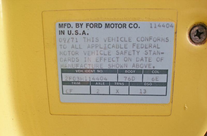 Door Tag 1972 Mustang Convertible
