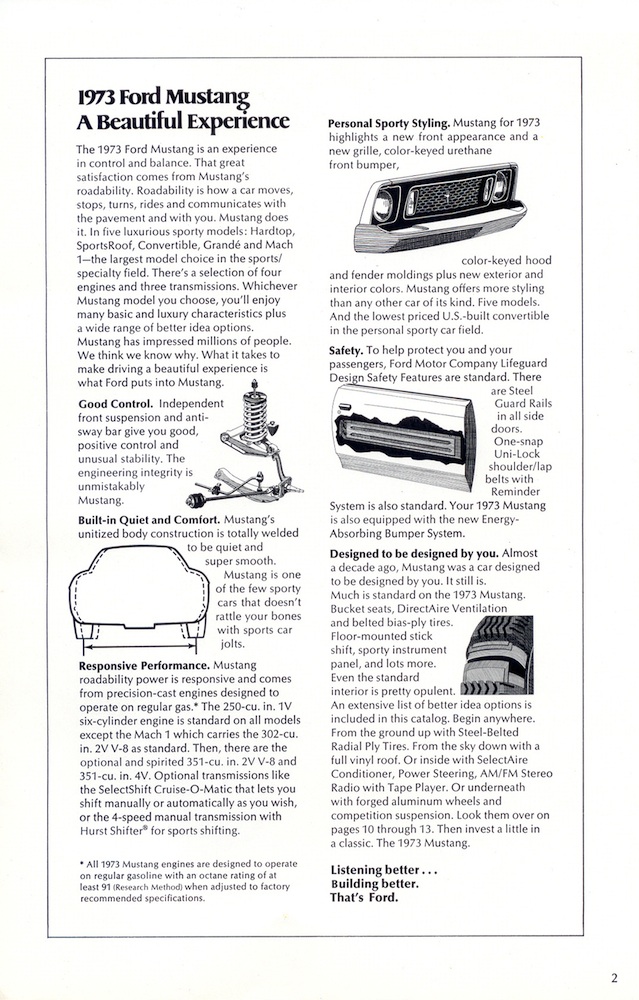 Page 1: 1973 Ford Mustang Promotional Brochure