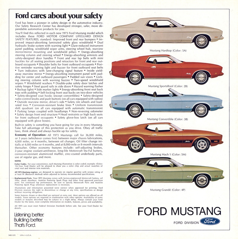 Back Cover: 1973 Ford Mustang Promotional Brochure
