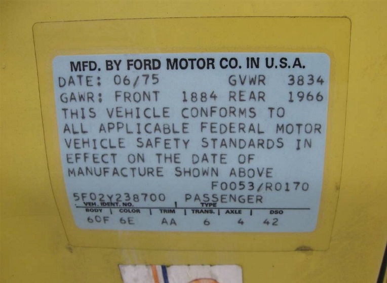 1975 Mustang II ID Tag