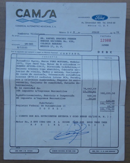 1975 Mustang II 50th Anniversary Paperwork
