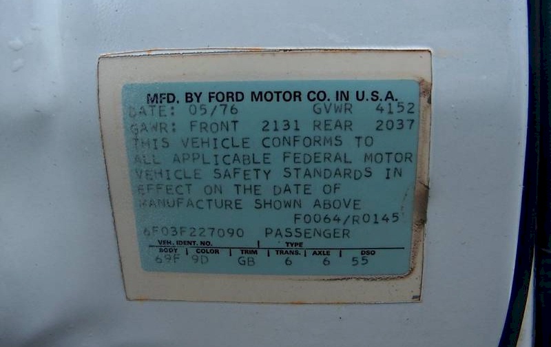 1976 Mustang Cobra II Door Tag