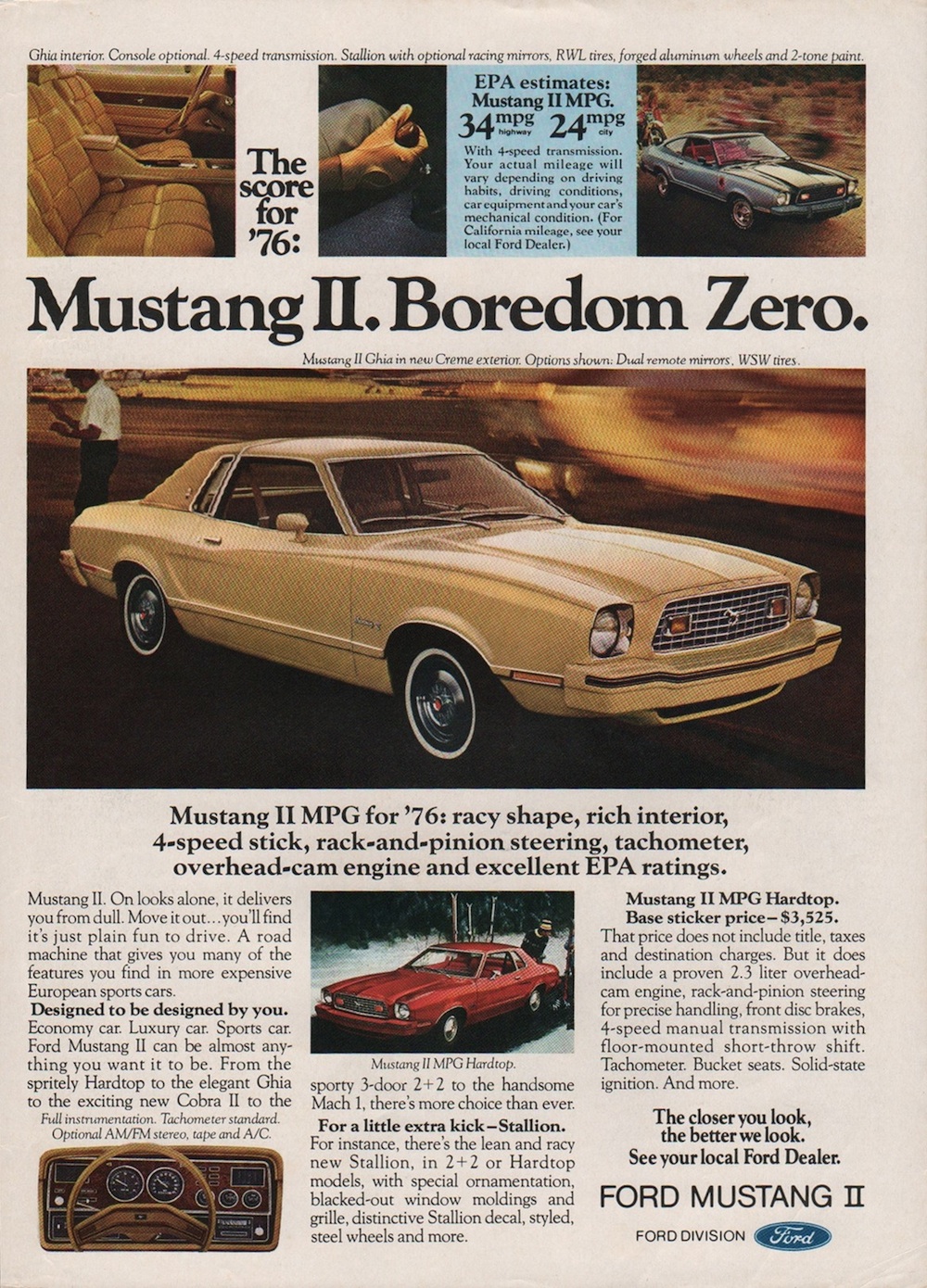 Advertisement for the 1976 Mustang II MPG