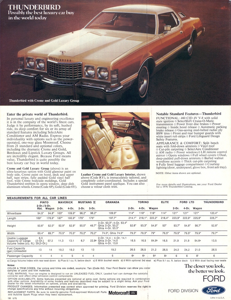 1976 Ford Thunderbird sales brochure page