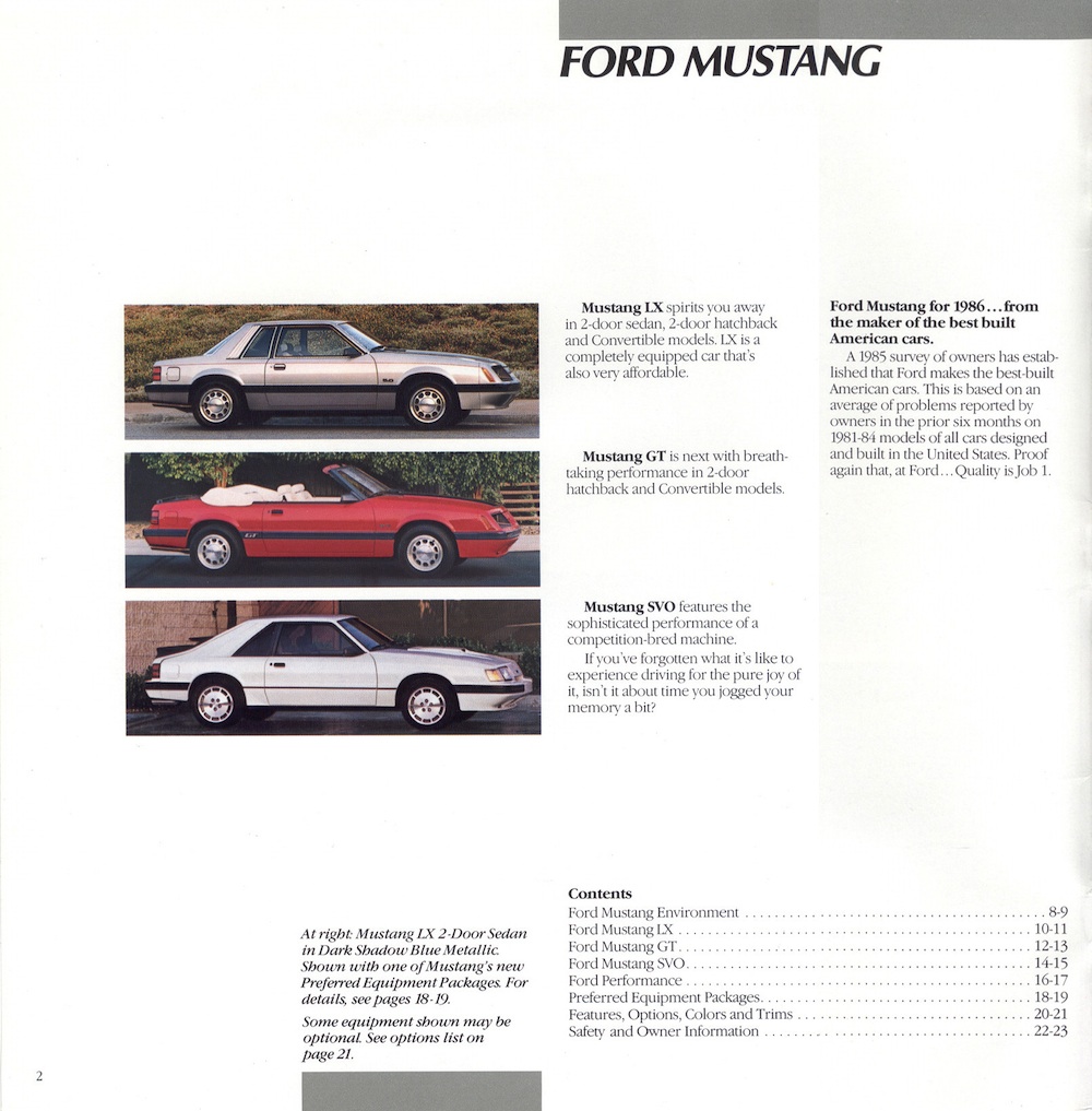 Page 2: 1986 Ford Mustang Promotional Brochure