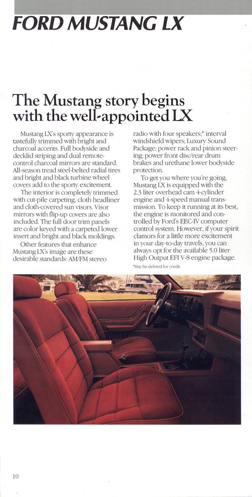 Page 10: 1986 Ford Mustang Promotional Brochure