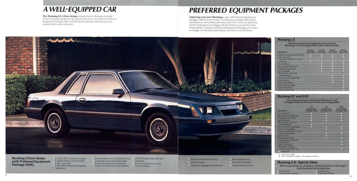 Page 18 & 19: 1986 Ford Mustang Promotional Brochure