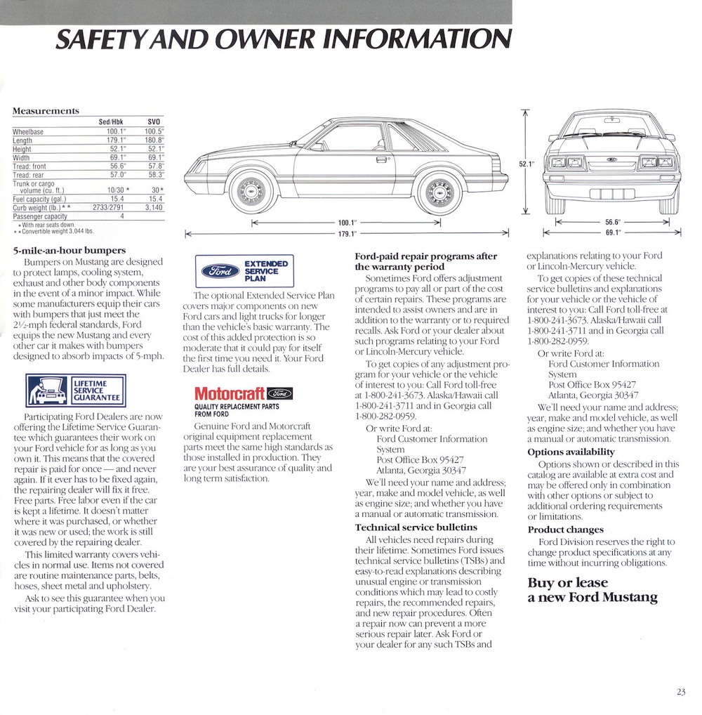Page 23: 1986 Ford Mustang Promotional Brochure