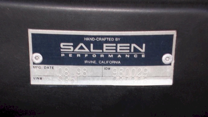 1998 Mustang Saleen ID Tag