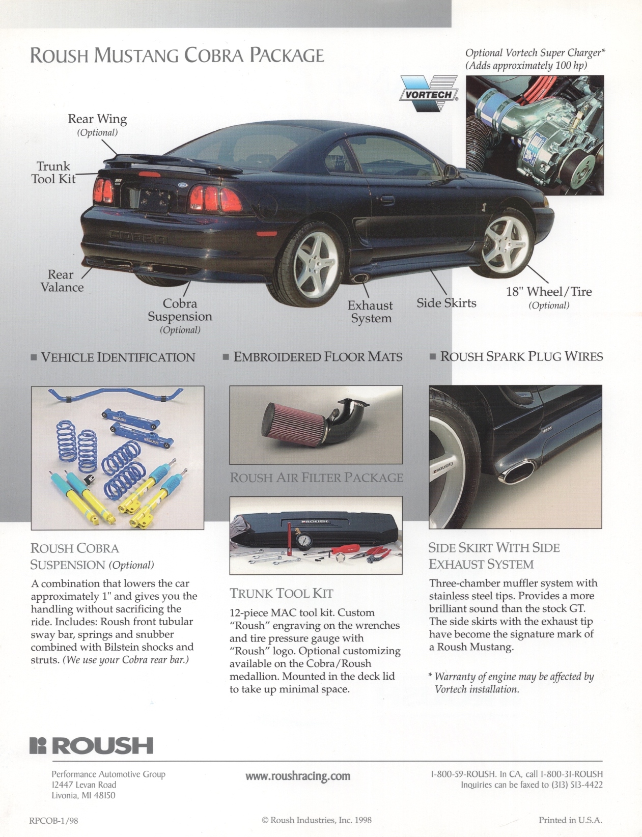 Specs 1998 Roush Mustang Cobra sales brochure
