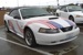 Oxford White 2001 Mustang GT with red white blue flag graphics