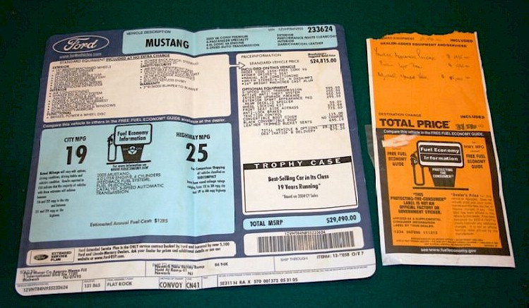 2005 Yankee Mustang Window Sticker