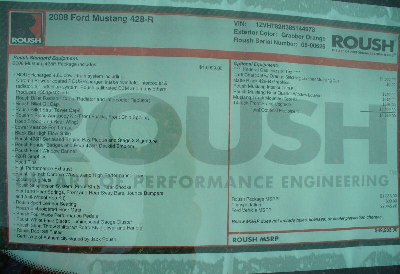 Invoice 2008 Roush Mustang