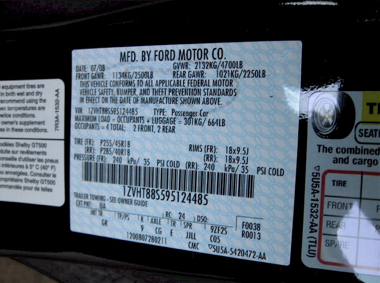 2009 Shelby GT-500 Red Stripe Door Tag