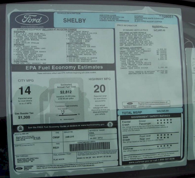 2009 Shelby GT-500 Red Stripe Window Sticker