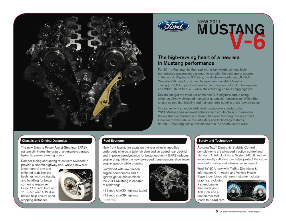 2011 Mustang V6 promotional card