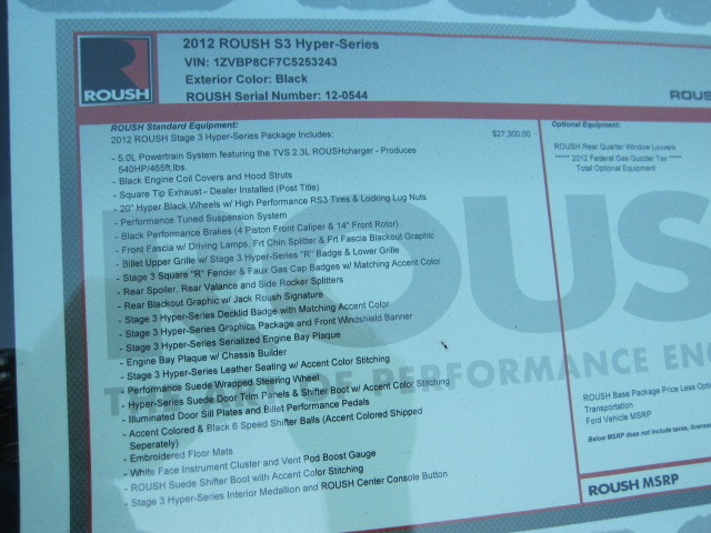 Black 2012 Roush Hyper Series Window Sticker