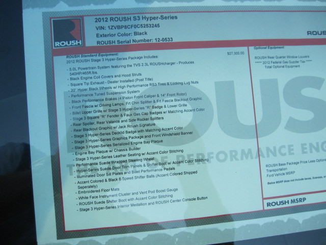 2012 Roush Hyper Series Window Sticker