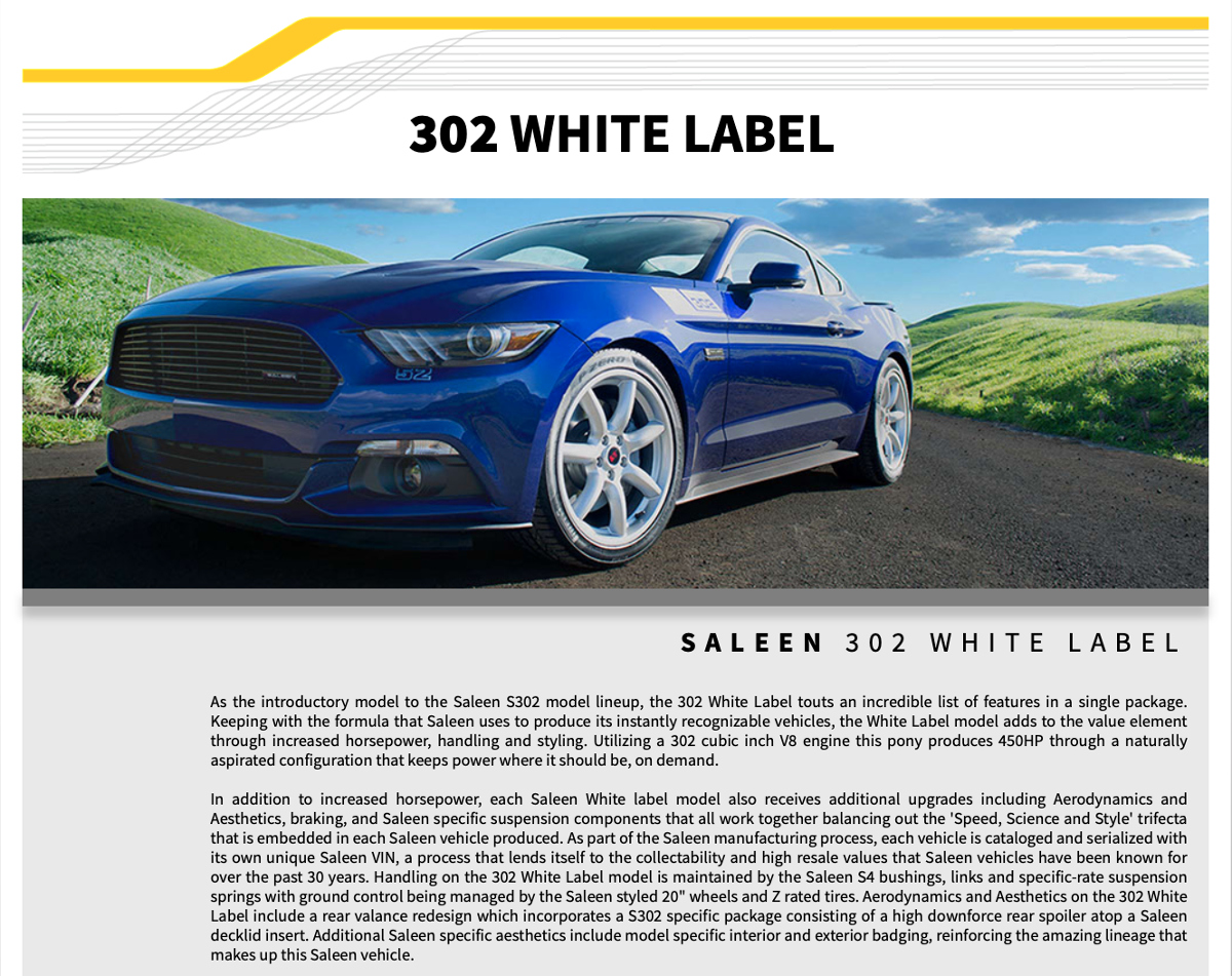 2016 S302 White Label Saleen Mustang sales brochure