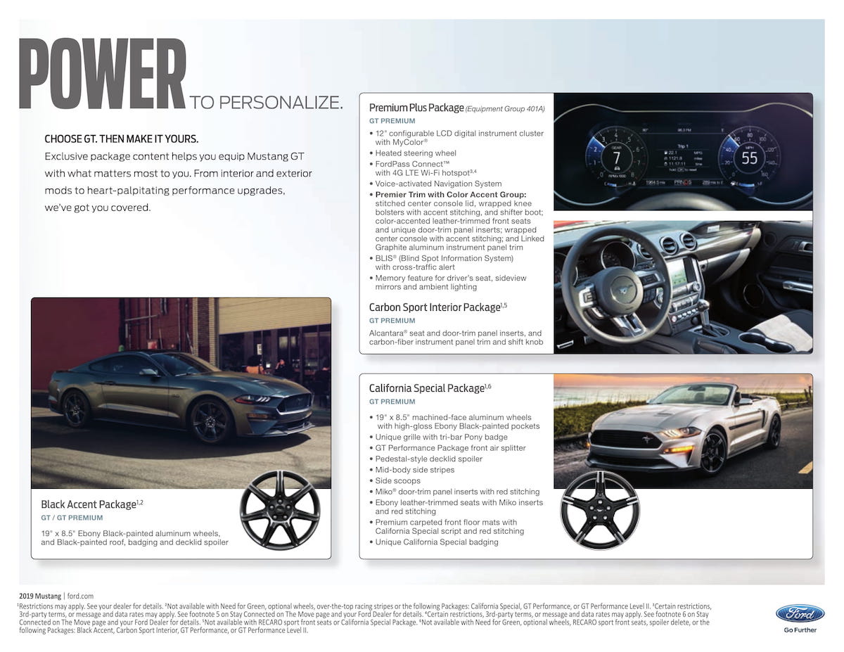 2019 Mustang GT option packages