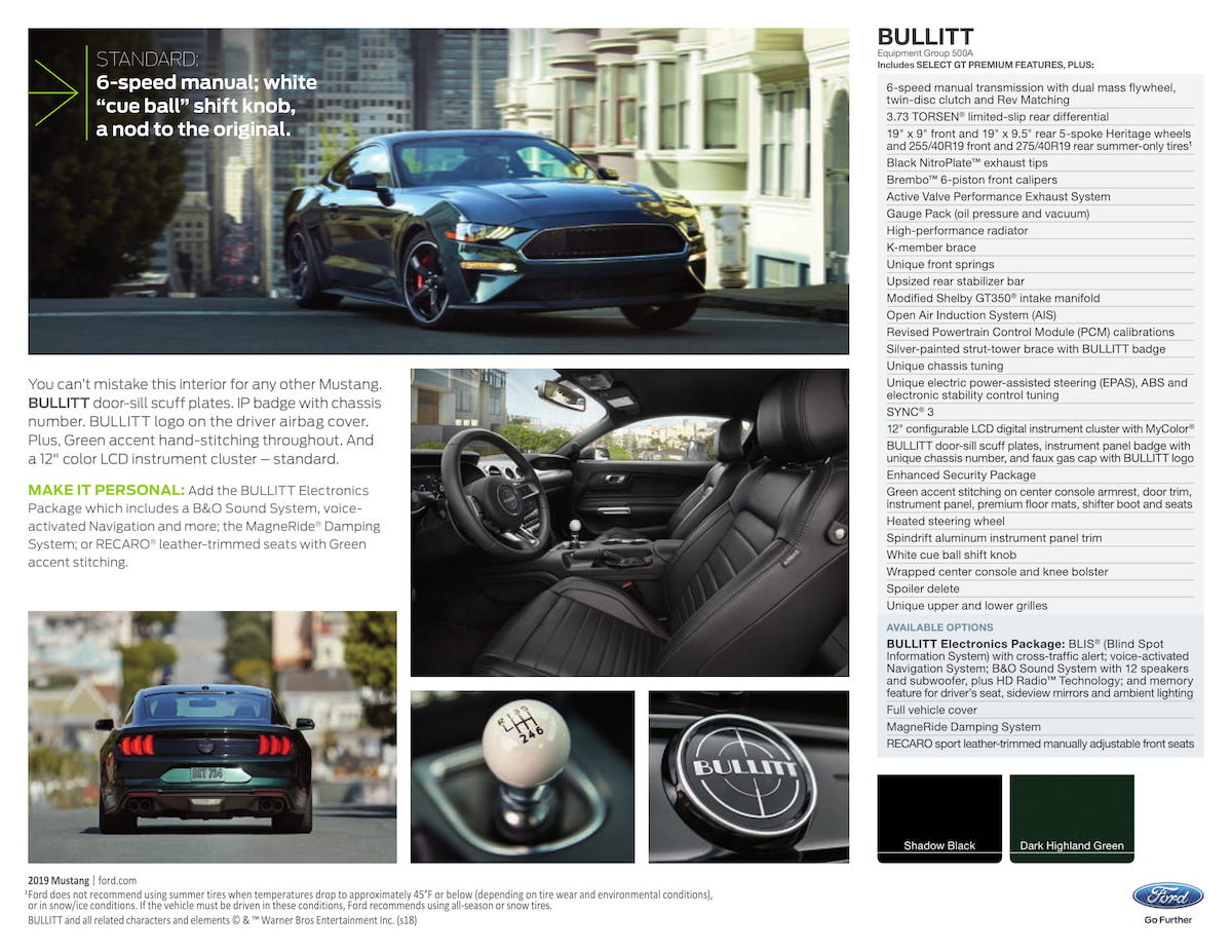 2019 Mustang Bullitt information