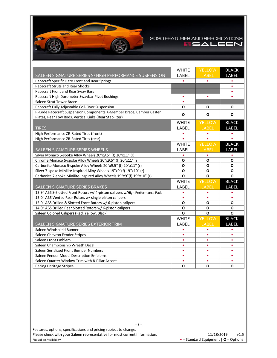 Saleen 2020 Features and Specifications 3 of 5