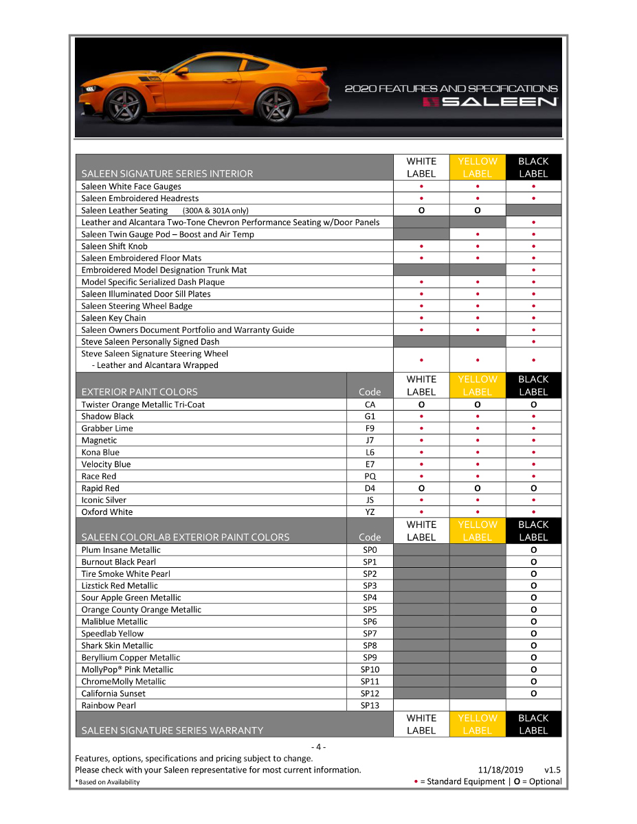 Saleen 2020 Features and Specifications 4 of 5